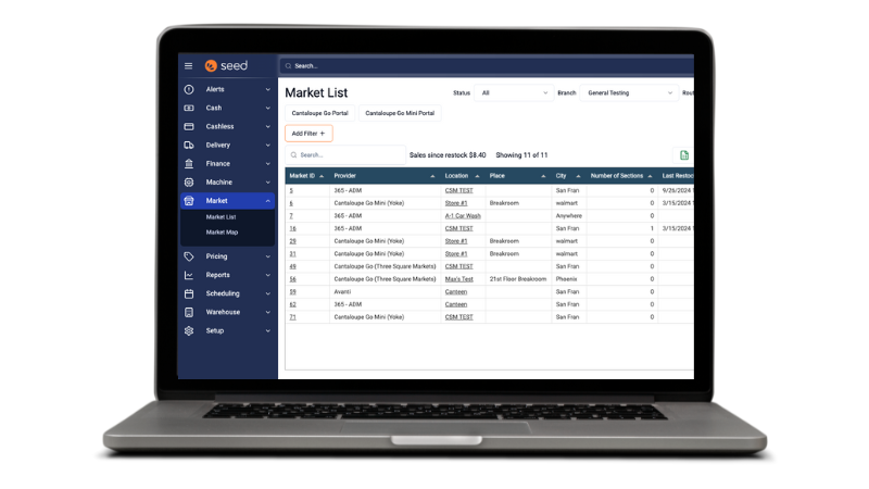 A laptop with Seed Pro's market list page.