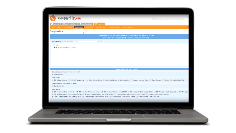 A laptop with Seed Live's device health alert selection webpage.