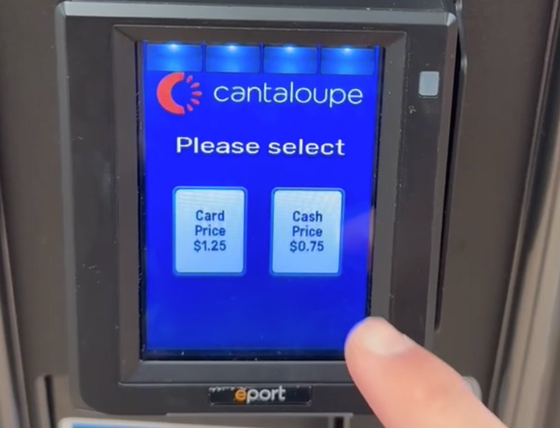 Engage card reader displaying cash and credit prices.